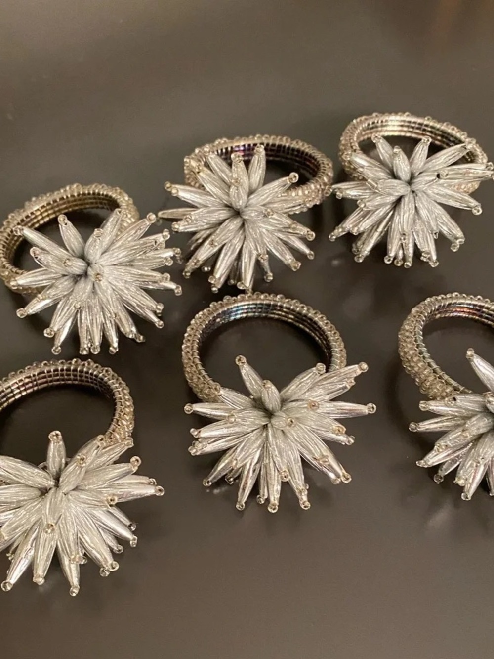 Z Gallerie Silver Starburst Beaded Napkin Rings - Set of 8 - Picture 4 of 4